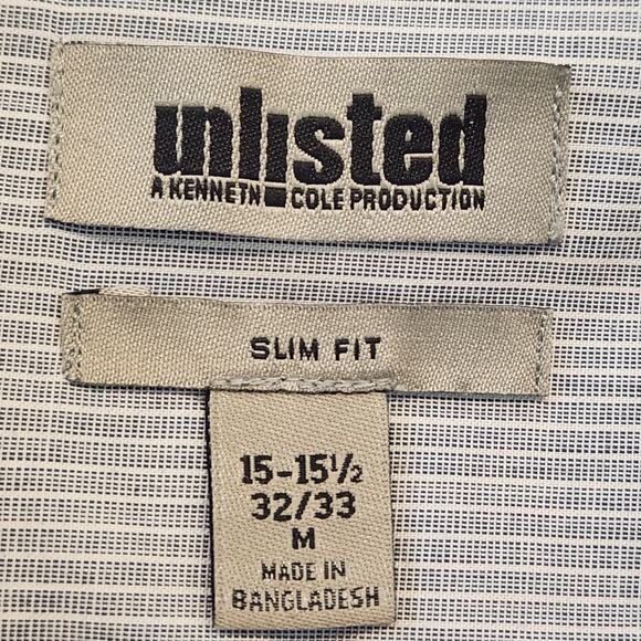 Unlisted by Kenneth Cole Button-down Dress Shirt, Slim Fit 15/15.5 Blue White - Picture 3 of 11